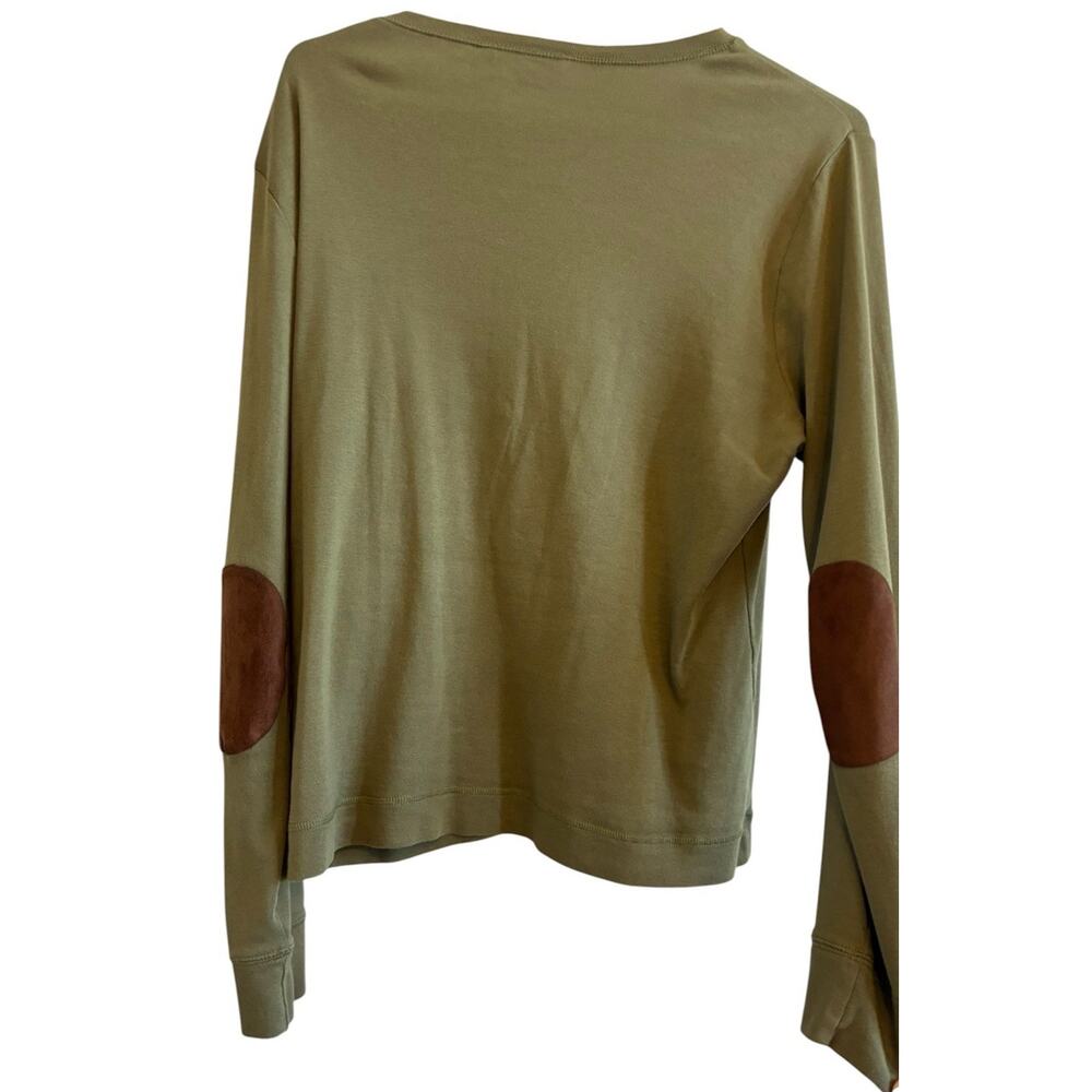 Ralph Lauren Olive Green Long Sleeve Top Suede Elbow Patch Equestrian Preppy XL - Picture 12 of 16